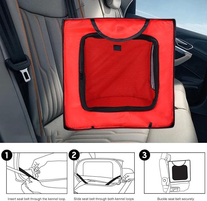 36 Inch Foldable Dog Kennel for Large Dogs, Portable Waterproof Pop-Up Pet Crate, Indoor Outdoor Travel Car Seat Kennel (Red) - Image 2