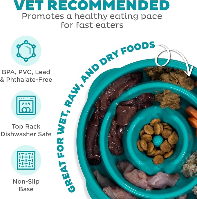 Outward Hound Fun Feeder Slo Bowl – Medium 2‑Cup Capacity, Slow Feeding, Small to Medium Dogs & Cats, Non-Slip, Turquoise, Drop Pattern | Slows Fast Eaters, Can Aid Digestion, Holds 2 Cups Dry or Wet Food, Non-Slip, Easy Clean, No BPA, Small to Medium ... - Image 3