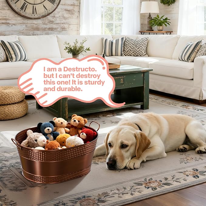 Copper Metal Dog Toy Storage Bin, 25-Quart | Sturdy Oval Design with Handles, Easy Toy Access and Carrying, Suitable for Living Rooms - Image 4