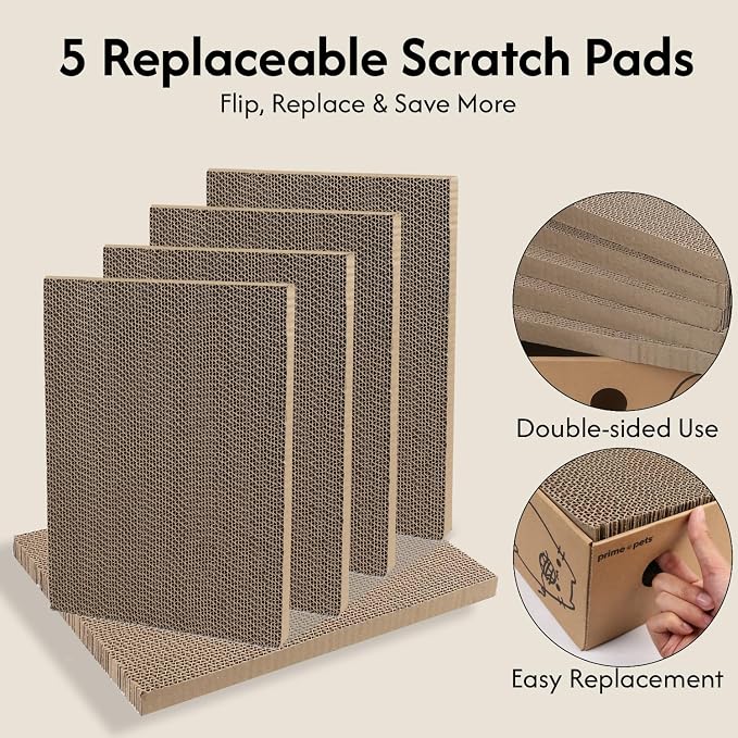 Cardboard Cat Scratcher Box XL, 5 Pack Pads, Indoor Cats Bed | 17x13x5 Size, Reversible Pads, Smart Hole Design, Catnip Included, Low Mess, Furniture Protection, Multi-Cat Friendly - Image 4