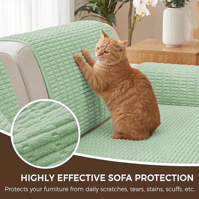 Foxdecor Couch Cover for Dogs Sofa Covers Non Slip Couch Pad Pet Friendly | Pet Couch Covers Washable Sofa Protector, Furniture Cover Couch Seat Protector for Living Room, Sage Green 32x82 Inch - Image 5