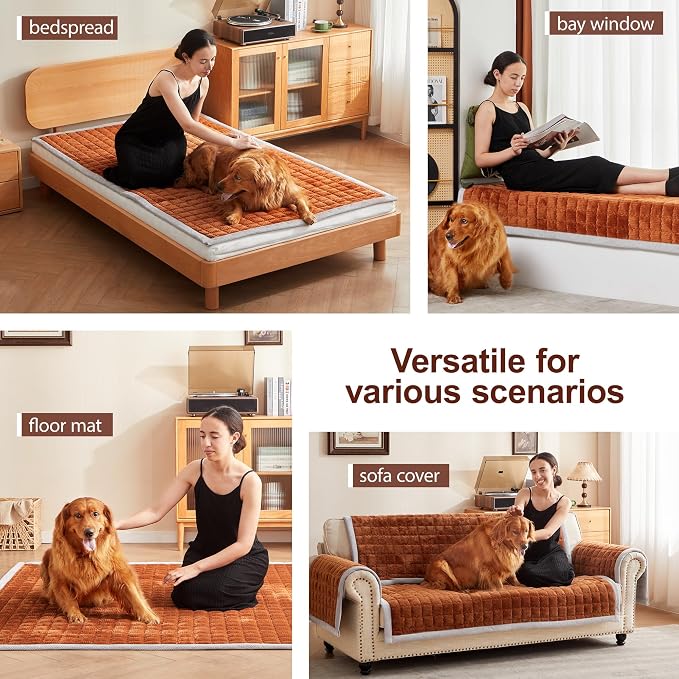 Couch Cover for Dogs Washable,Anti-Slip Back Cat Mat Pet Pad Blanket for Furniture Protector,Fuzzy Pet Sofa Cover for 3 Cushion Couch Sofa Pets Friendly (Curry, 1pc/36"x58"/Seat Cover) - Image 5