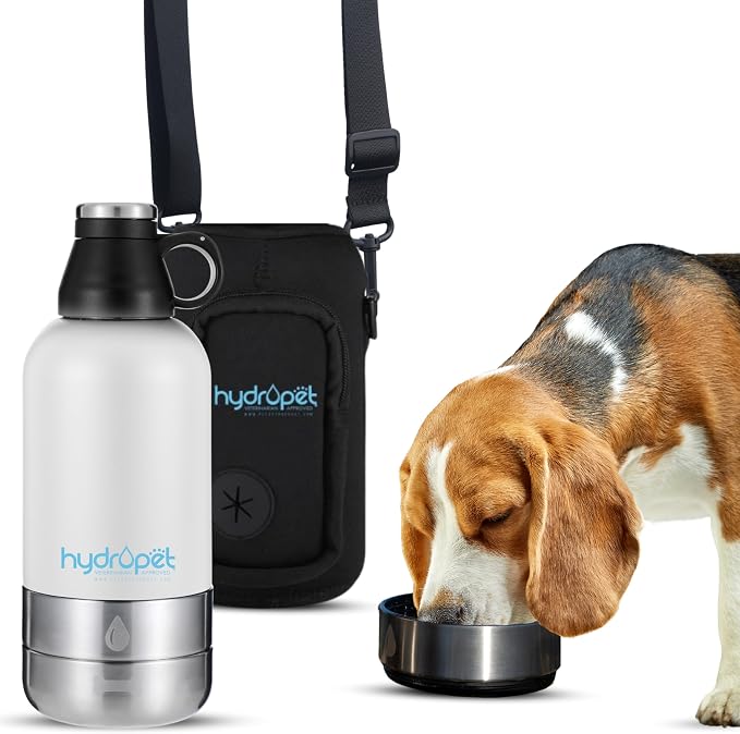 Hydropet Portable Dog Water Bottle (32 oz) - Insulated Dogs & Cats Travel Bottles, Stainless Steel - Detachable Dog Food Bowl and Water Bowl - Great for Daily Walks - Puppy Essentials & Accessories by PetVetProducts