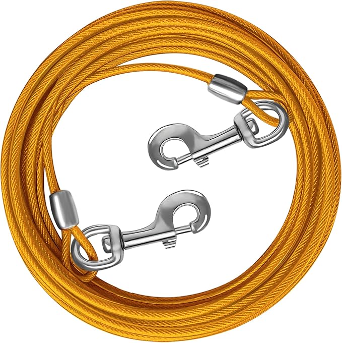 Dog Tie Out Cable, Dog Runner Cable | 10/15/20/25/30 FT Steel Cable with Sturdy Clips, Suitable for Yard Outdoor Use, Holds Large Dogs up to 165 Lbs by HOME