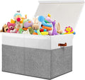 Large Toy Storage Box with Lid, Toy Chest Bin Boxes Basket with Dividers | Sturdy Toy Organizer Bin for Kids, Boys, Girls, Nursery, Living Room, Bedroom, Playroom 26"x17" x17" (Grey and White) by Gowee