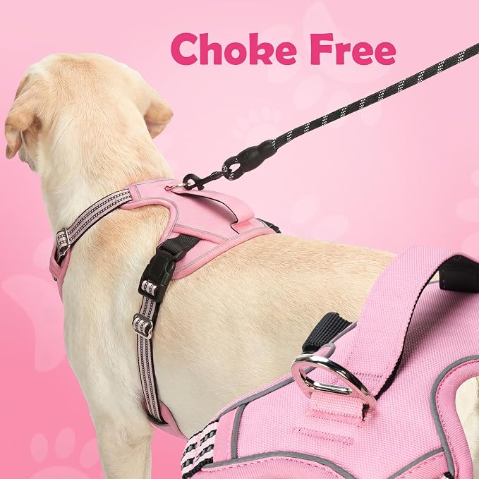 Dog Harness No Pull, Adjustable Pet Vest Harness, Super Soft Material with Vertical Handle Easy Control, Reflective Night Walking, 2 Leash Clips for Medium Sized Dogs, Pink, M - Image 4
