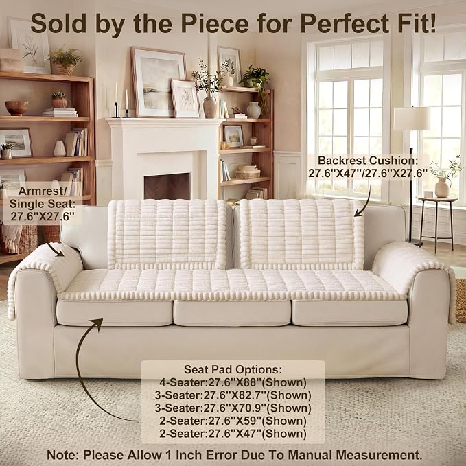 decorUhome Couch Cover for Dogs, Non Slip Fuzzy Thick Pet Sofa Protector | Pet Friendly, Machine Washable, Fits 4-Cushion Sofa, Protects Against Pet Hair, Scratches & Daily Messes, White, 27.6" x 88" - Image 11