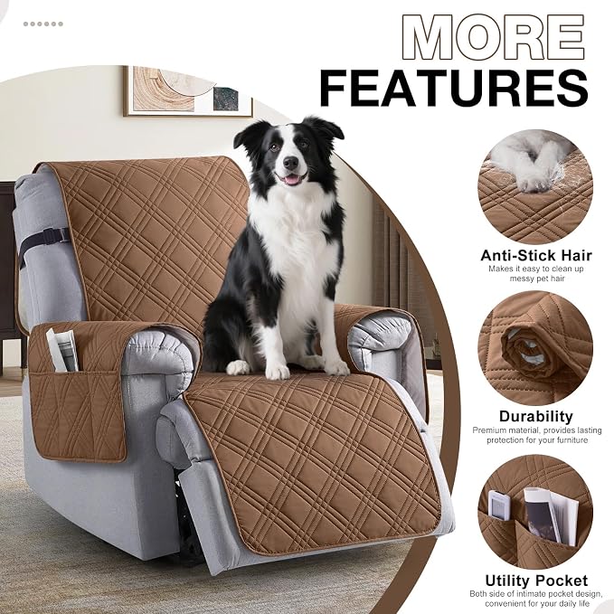 TAOCOCO Waterproof Recliner Chair Covers 30 Inch Wide, Oversized Recliner Covers for Recliner Chair with Pocket, Recliner Slipcovers with Straps Furniture Protector for Kids Pets (30'', Brown) - Image 5