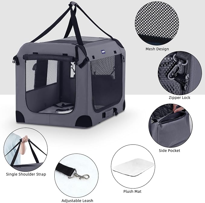 Petprsco Collapsible Dog Crate, 40 inch Portable Dog Crates for Large Dogs | Large Soft Foldable Dog Crate & Kennel for Travel, 3-Door with Sturdy Steel Frame & Durable Mesh Windows, Indoor/Outdoor - Image 3