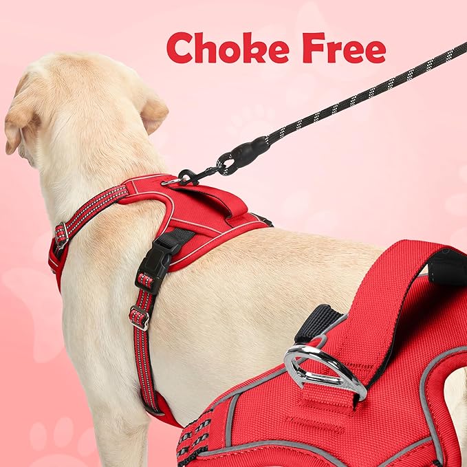 Dog Harness No Pull, Adjustable Pet Vest Harness, Super Soft Material with Vertical Handle Easy Control, Reflective Night Walking, 2 Leash Clips for XLarge Dogs, Red, XL - Image 4