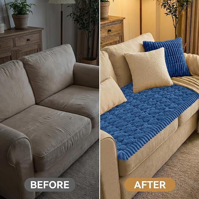 Smiry Non Slip Couch Covers for Dogs, Scratch Resistant Pet Sofa Protector | Machine Washable Soft Fuzzy Thick Furniture Cover for Sofa Loveseat Sectional Large Dogs, Navy, 27.6" x 82.7" - Image 7