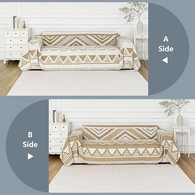 MYSKY HOME Boho Couch Cover for Dogs Washable Khaki Rhombic Couch Sofa Protector for Loveseat Sofa with Pets Friendly Chenille Geometric Sofa Covers Soft Durable Farmhouse Sofa Slipcovers, 71" X102" - Image 3