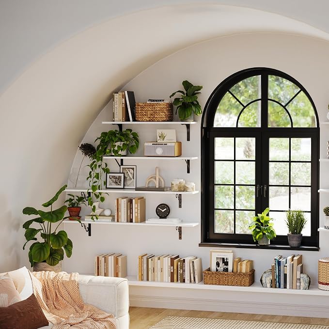 Long Wall Shelves, 31.5Inch Wooden Wall Mounted Shelves, Set of 2 | Floating Book Shelf, Sturdy Metal Bracket Easy Assembly, Max Load 22lbs, Wall Storage Ledges, Bedroom/Bathroom/Kitchen, White - Image 8