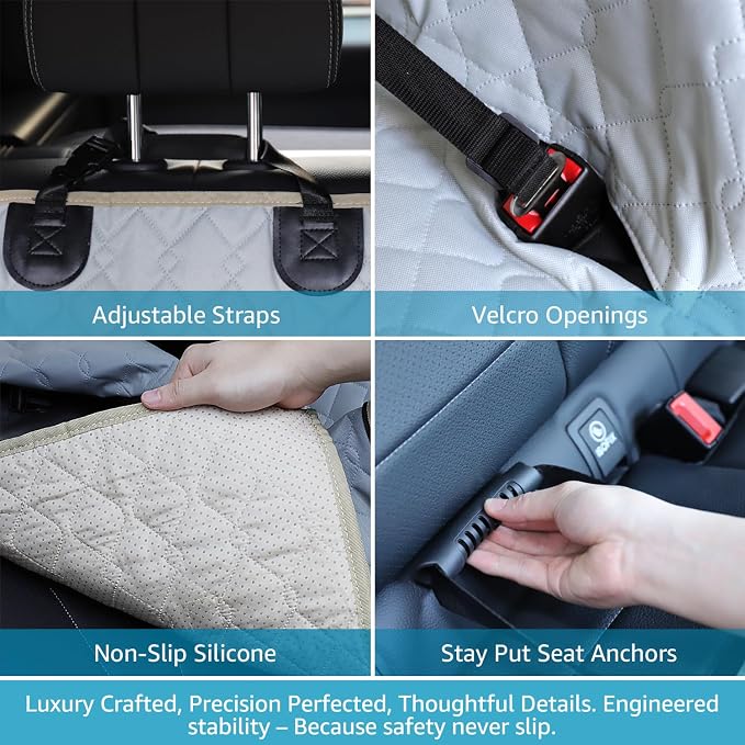 Lassie Dog Car Seat Covers for Back Seat with 2 Seat Belts, Universal Fit | Triple-Layer Waterproof Armor,Premium Visual Mesh Window,Non-Toxic Anti Slide Silicone Base,Rugged Protection,Easy Removal - Image 5