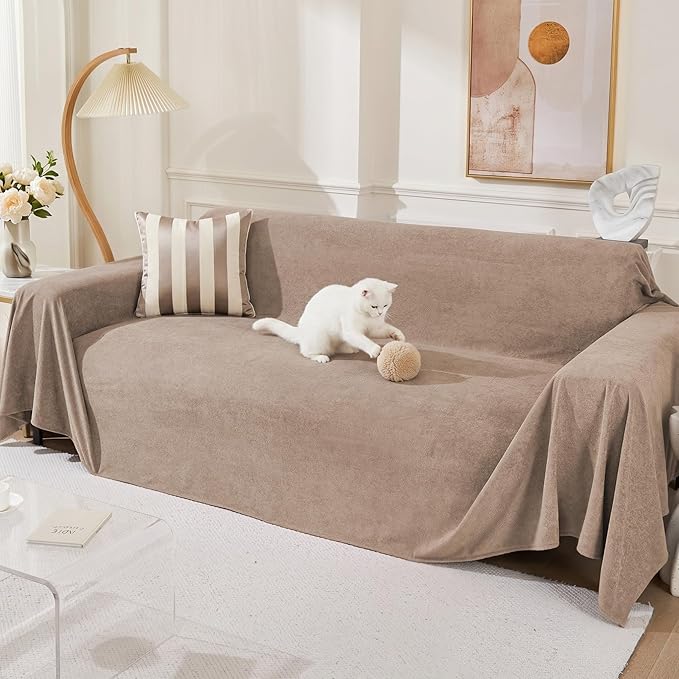 MEETSKY Couch Covers for 3 Cushion Couch Sofa, Washable Sectional Couch Covers L Shape Sofa Cover Soft Slipcovers Couch Furniture Protector for Pets Dogs Kids, 91" x 118", Khaki by MEETSKY