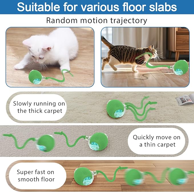 Interactive cat Toys for Indoor Cats, Speedy Tail 3.0 Cat Toy, Motion Activate cat Toy Ball，Automatic Toys for Bored Indoor Cats, Speedy Tail 2.0 Cat Toy, Rechargeabl(Green) - Image 4