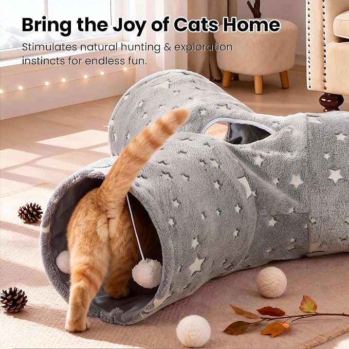 Tempcore 3-Way Collapsible Cat Tunnel Toy with Self-Luminous Tube & Teaser Wand, Peek Holes & Hanging Ball, Photoluminescence Play Tunnel for Indoor Cats, Puppy, Rabbit - Image 7