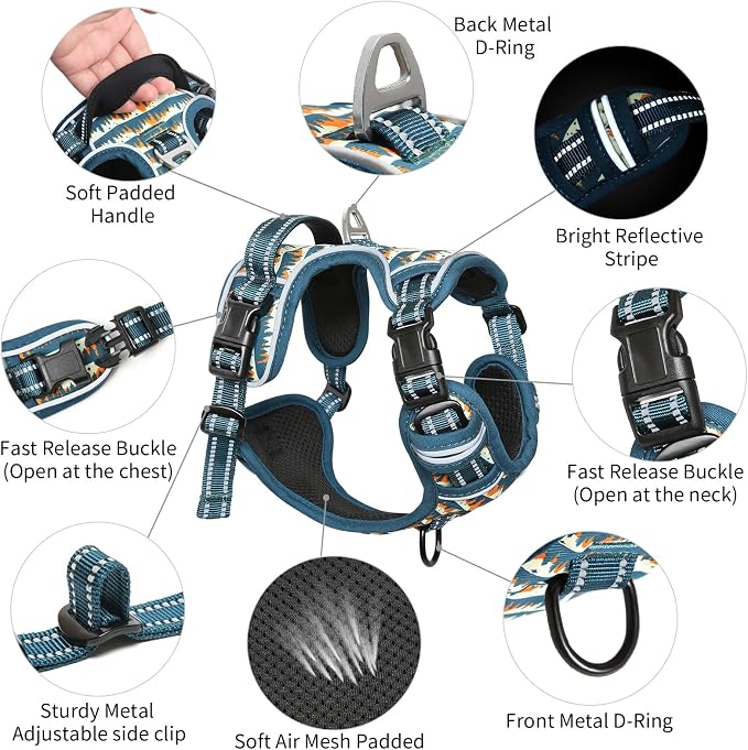 Timos Dog Harness, No Pull Large Sized with 3 Buckles, Sunset Valley, XL | Reflective, No Choke, Easy On & Off, Adjustable Soft Padded, Front & Back 2 Clips and Control Handle for Walking Training - Image 4