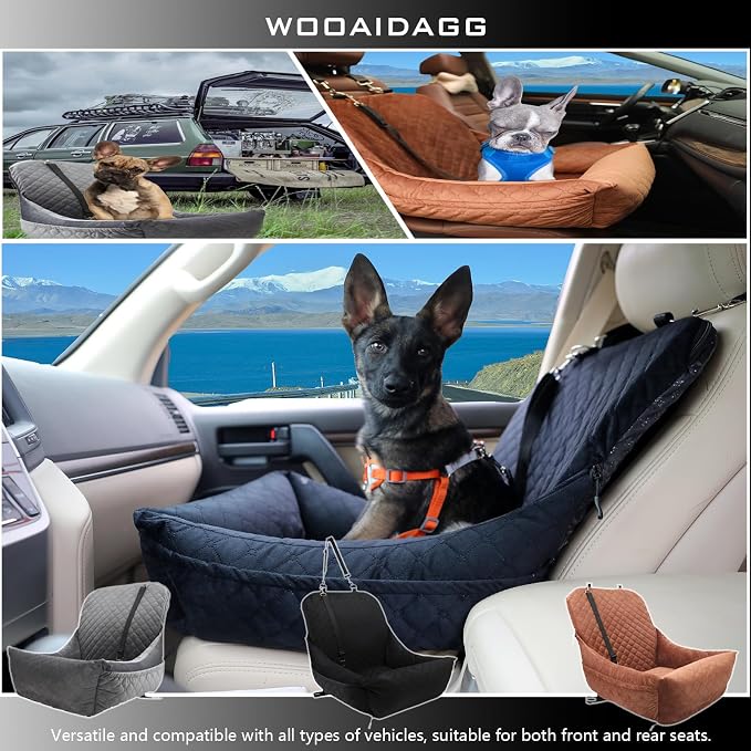 Wooaidagg Dog Car Seat for Small Dogs Up to 25 lbs,Covered Ultra-Soft Fabric and Fill in Memory Foam,Fully Detachable and Washable,2 Clip-On Safety Leashes and Storage Pockets(Black) - Image 6