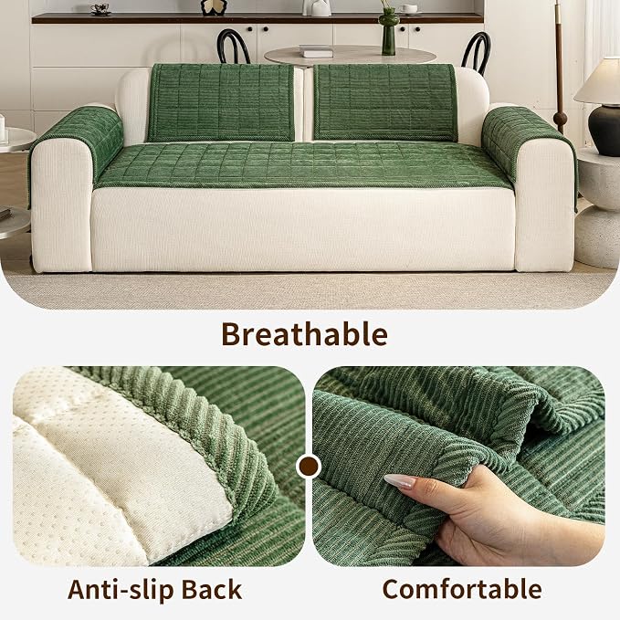 Couch Covers for Dogs, Non Slip Washable Pet Couch Covers for Sofa | 27.6”x82.7” Green Soft Velvet Sofa Covers for 3-4 Cushion Couch, Couch Protect Against Pet Hair, Scratches & Stains - Image 5