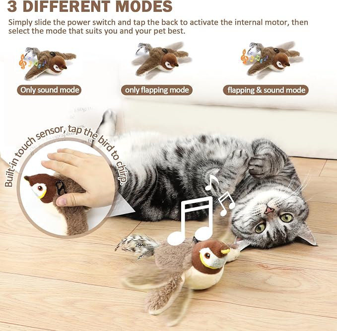 Tocirelo Cat Toy Flapping Bird (No Flying), Simulate Chirping Flappy Bird | Interactive Cat Toys for Bored Indoor Adult Cats, Rechargeable Realistic Catnip Kicker Toy with Flapping Wings for Kitten - Image 2