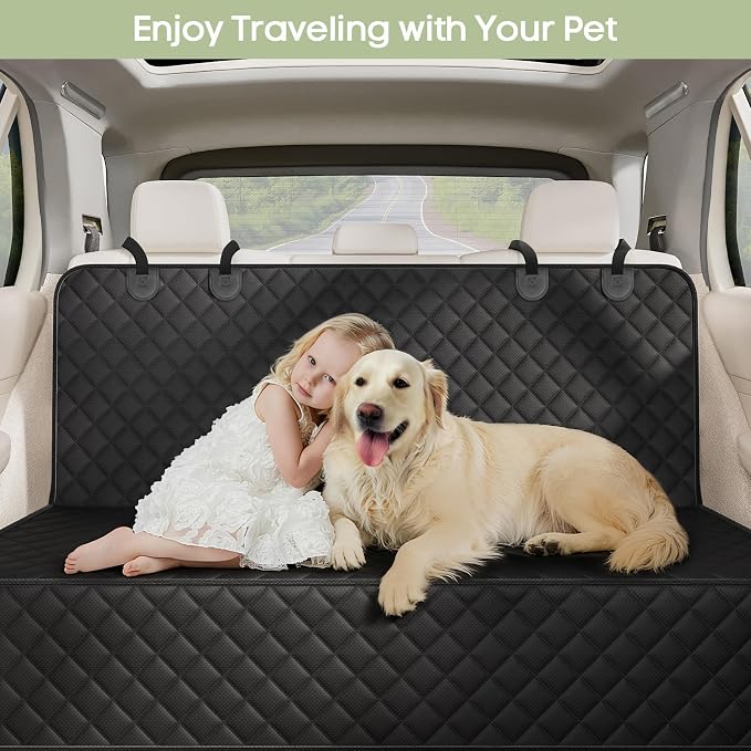 Back Seat Cover for Dogs, Bench Seat Cover Protector with Side Flaps | 600D Oxford, Waterproof Scratchproof Non-Slip Car Seat for Dogs, Velcro Openings for Child Seat Access, Fits Cars Trucks SUVs - Image 5
