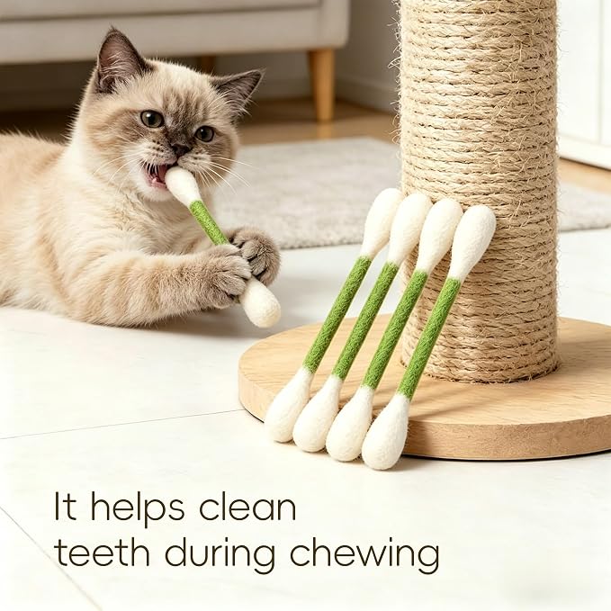 Giant Qtip Cat Toy, Cotton Swab Cat Toy with Catnip, Interactive Cat Toys for Indoor Cats, Catnip Toys, Cat Chew Toy – 6 Pack for Indoor Boredom Relief (Green) - Image 3