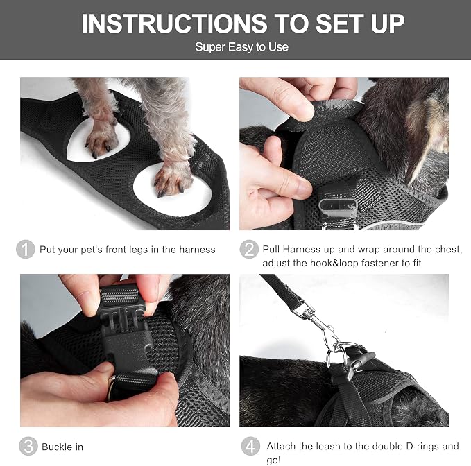 Fida Comfy Dog Harness with Leash, Cat Vest Harness Escape Proof, Breathable Lightweight Soft Mesh, Adjustable Reflective Step-in Harness for Puppy Toy Breeds & Extra-Small Pet (XXS, Black) - Image 5