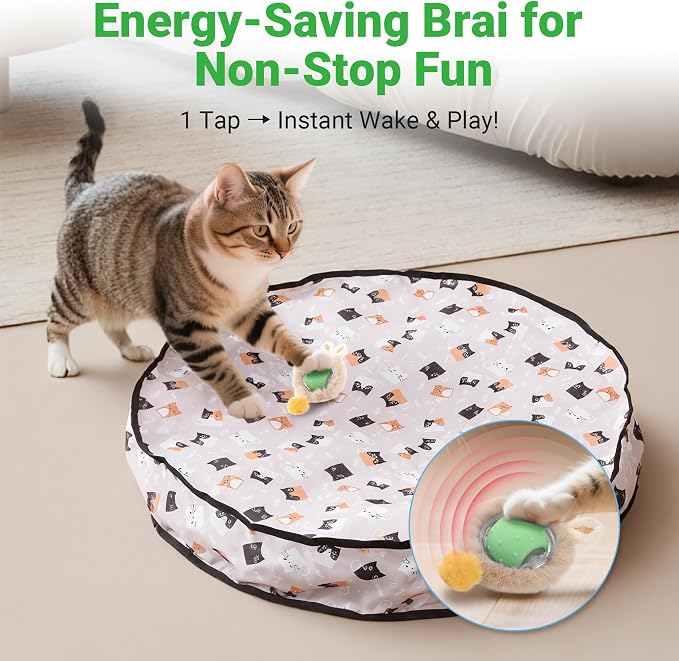 Cat Toys for Indoor Cats, Interactive Cat Toy for Adult Cats | Hide and Seek Play Mat for Bored Kittens, Automatic Rolling Ball with Real Bird Chirping, Motion Activated Rechargeable - Image 5