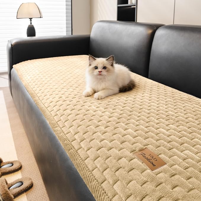 Couch Covers for Dogs Washable, Velvet Dog Couch Cover Protector, Fuzzy Plush Pet Sofa Cover for 3 Cushion Couch, Sofa Covers for Pets(1PC,Light Brown,27.6"x82.7",3 Seater Sofa Pad Cover) - Image 2