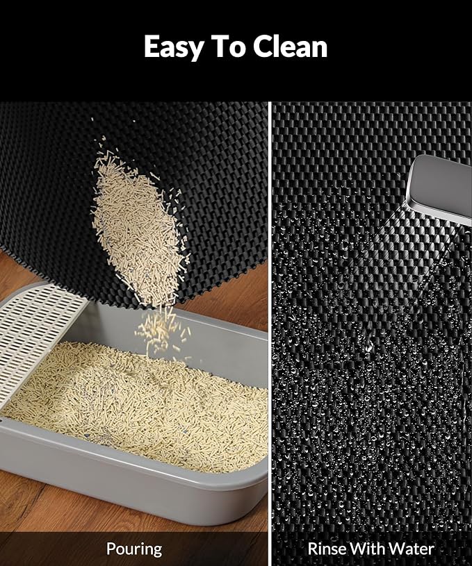 Cooyes Cat Litter Mat - Cut to Fit Any Place, 23"x17" Litter Trapping Mat for Litter Box, Easy to Clean, Waterproof & Non-Slip Kitty Pad, Scatter Control to Protect the Floor (Black) - Image 3