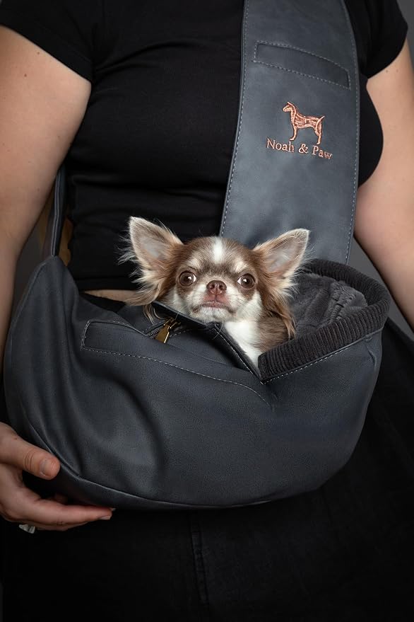 Noah & Paw Dog Sling Carrier for Small Dogs 3-10lb, Dog Sling for Small Dogs and Cats, Dog Carrier with Adjustable Padded Strap, Vegan Leather Lined with Fur, 3X Safety Features, Machine Washable - Image 3