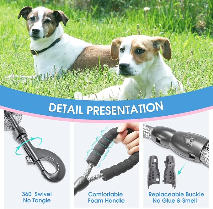 2/4/5/6 FT Dog Leash with Comfortable Padded Handle and Highly Reflective Threads for Small Medium and Large Dogs (5FT-1/2'', Grey) - Image 3