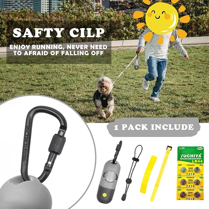Dog Poop Bags Holder with LED Flashlight|Pet Waste Bags Dispenser for Leash|Doggie Potty Bags Container with Leak-proof Pet Trash Bags and Accessories (2 Holders 30 Bags, Grey and Black) - Image 7