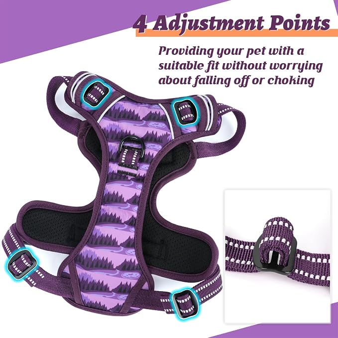 HEELE Dog Harness, No Pull Adjustable Padded Reflective Harness for Small Medium Large Dogs with Handle for Walking Training, Moon Night, M | Reflective Front Clip Vest with Control Handle, No Choke, Adjustable 2 Metal Rings for Outdoor Walking Training - Image 6