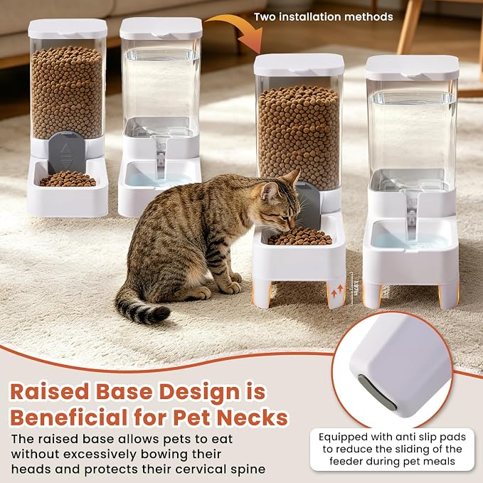 Automatic Cat Feeder and Water Dispenser Set, Top Fill Water&Food Gravity Feeder with Bowl,Easy to Hand-Washable,Elevated Base Design,Suitable for Small&Medium Cat and Dog(4L,White) - Image 6