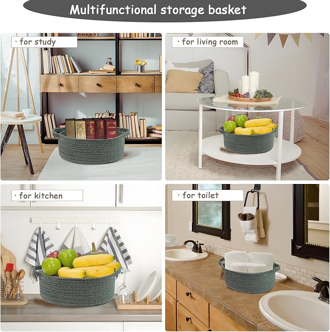 COMFY-HOMI Round Rope Basket with Handles for Shelves,Toys,Book, Cloth Storage Baskets for Organizing Toy Decorative Organizer for Living Room, Bathroom - Image 5