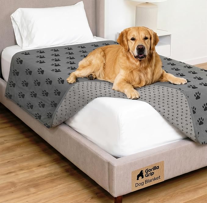GORILLA GRIP® Waterproof Dog Blanket, Couch Cover for Dogs, 52x82 Gray Paw | Silicone Grip Backing, Washable, Leakproof, Protects Sofa, Sectional, Bed, Crate, Car and RV, Senior Pet Essential by Unknown