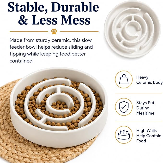 Ceramic Slow Feeder Dog Bowl 1.5 Cup Puzzle Dish for Small Medium Dogs | Glazed ceramic maze bowl with 1.5-cup capacity for dry or wet food, sized for small and medium dogs - Image 6