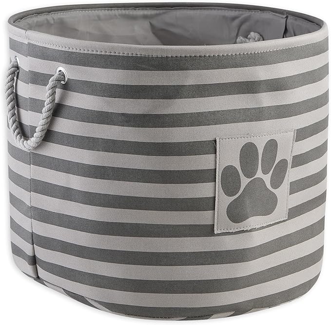 Bone Dry Pet Storage Collection Striped Paw Patch Bin, Large Round, Gray by BoneDry