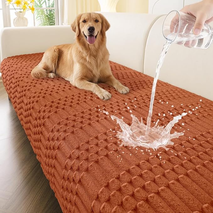 Smiry Waterproof Couch Covers for Dogs Washable, Non Slip Pet Sofa Cover | Plush Scratch Resistant Flannel Furniture Protector for Dogs, Rust, 36" x 88" by Smiry