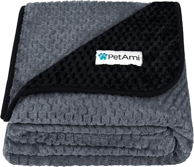 PetAmi Waterproof Dog Blanket, Leakproof Pet Blanket, Twin 60x80 Black Gray | XL for Large Dogs, Furniture Sofa Couch Cover Protector, Fleece Cat Throw Bed Crate Kennel, Reversible Washable Soft Plush by PetAmi