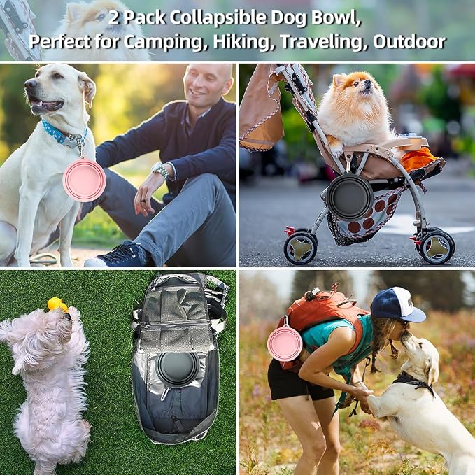 Kytely Collapsible Dog Bowls X-Large (1500ml), 2 Pack Foldable Travel Bowls, Portable Dog Water Food Bowl with Clasp, Pet Feeding Cup Dish for Traveling, Walking, Hiking (Pink+Grey) - Image 2
