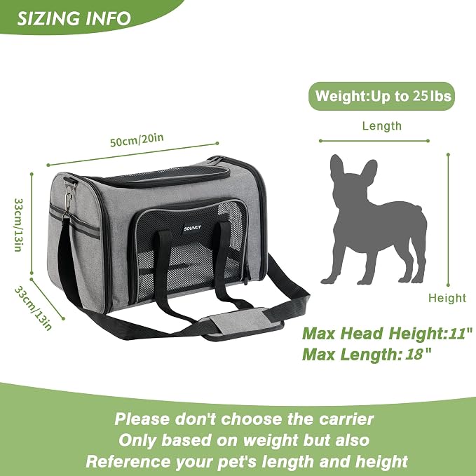 Soundy Large Cat Carrier Dog Carrier Under 25 Lbs,Collapsible Ventilated Portable Pet Bag with Soft Sided Breathable Mesh for Long Car Trips Maxi Load 2 Kittens or Small, Medium Dog (Large Grey) - Image 5