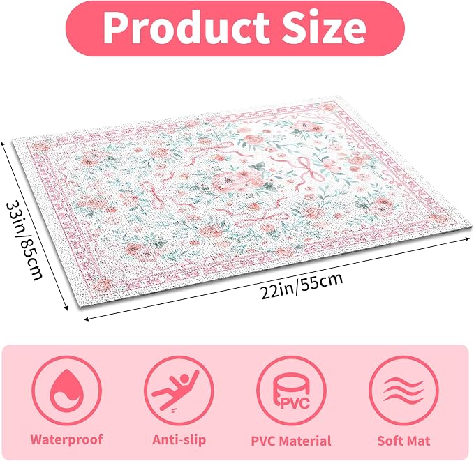 Cat Litter Mat 33" x 22" for Litter Box, Non-Slip Washable Floor Mat with Litter Trapping Design, Scatter Control for Cats and Kittens, Pink - Image 2