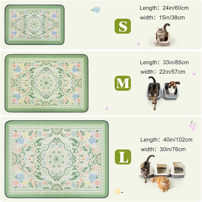 Unicorn Catcher 33X22in 2packCat Litter Mat Machine Washable Soft 3D Air Mesh Litter Box Rug Non-Slip Backing Quick Dry Scatter Control for Paws,Bean Green - Image 6