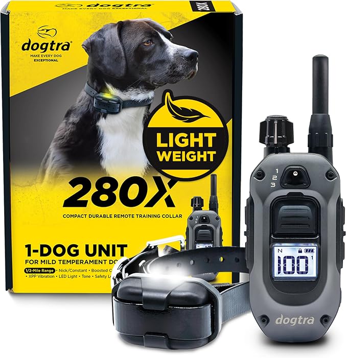 Dogtra 280X E-Collar with Remote [New Edition] 10 lbs+, 1/2 Mile Range, LED Light, 100 Levels of Precise Control for Stubborn Dogs, Waterproof, Boost for Quick Recall, Vibration, Safety Lock & Tone by Dogtra