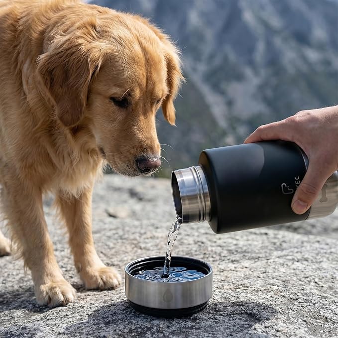Dog Water Bottle with 2 Bowls, 32 oz Insulated Stainless Steel Portable Pet Travel Bottle, Food and Water Bowl Set for Walking Hiking Camping, Large Dog Accessories, Black - Image 6