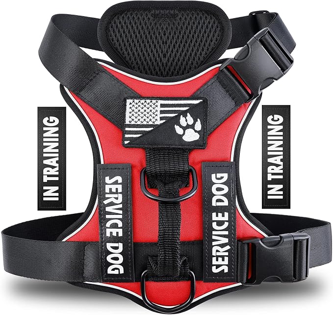 Service Dog Harness, Reflective Dog Vest Harness with 5 PCS Patches, Adjustable Soft Oxford Pet Harness, Inner Layer Mesh, Easy to Control for Small Medium Large Dogs by DemigreatLLC