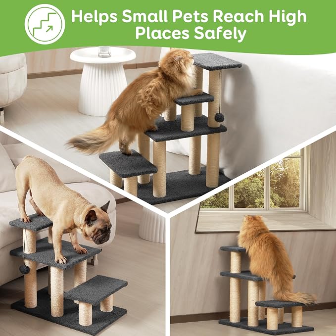 Dog Stairs & Cat Scratching Post Pet Steps for High Bed Couch | High-Strength Boards Hold up to 150 lbs for Indoor Small Cats Kittens Dogs Climbing Playing, 4 Combination Options, 4 Steps - Image 2
